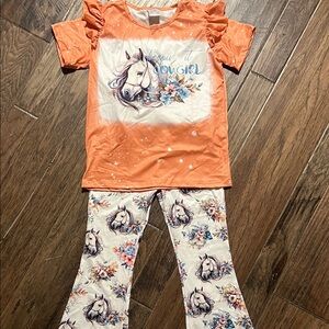 Orange Horse Print Kids Pajamas